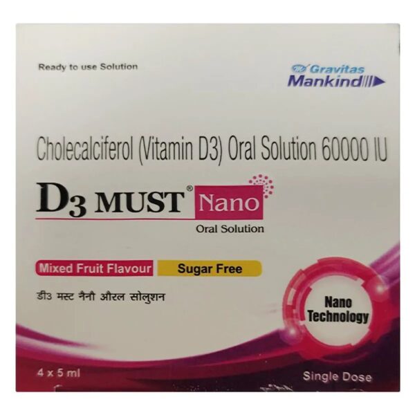 D3 Must Nano 60K Sugar Free Mixed Fruit Oral Solution 4 X 5 ml - Image 2